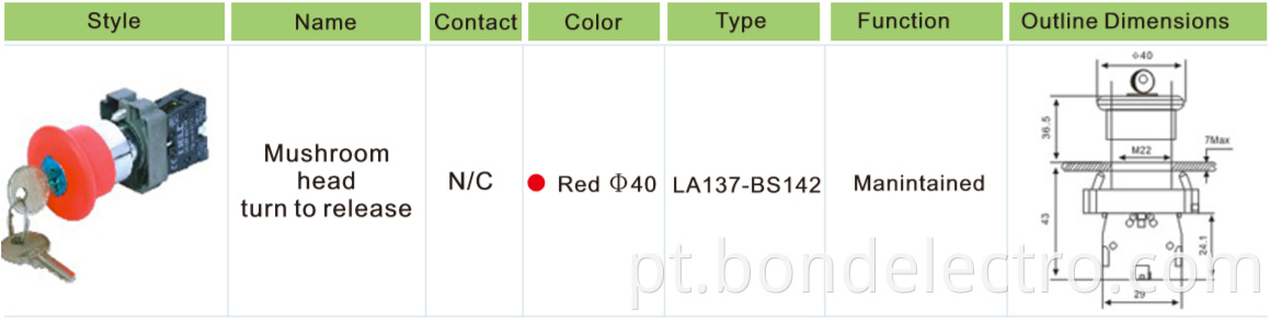 XB2-BS142 Pushbutton Switch with Key locked